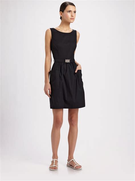 prada black.dress|prada sleeveless belted black dress.